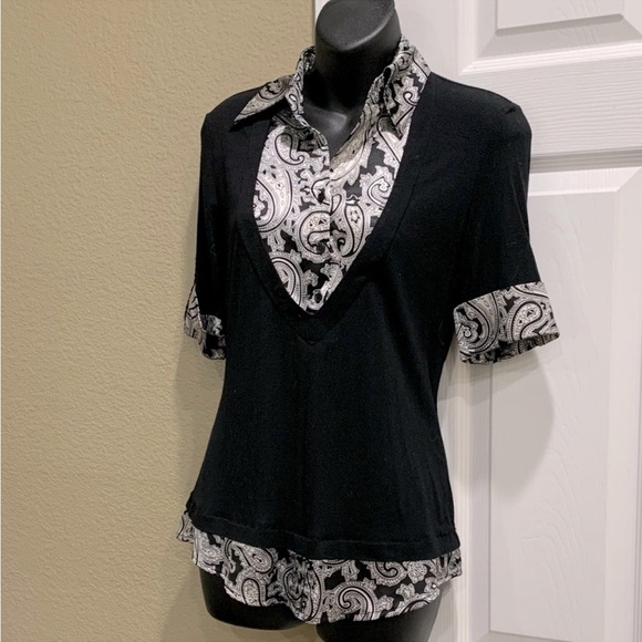 Willi Smith top blouse size S short sleeve polyester spandex - Picture 1 of 7